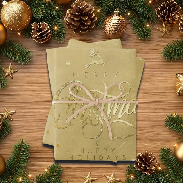 Elegant Gold Reindeer Gold Briefe Weihnachten Geschenkpapier Set (Von Creator hochgeladen)