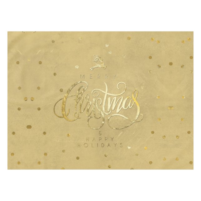 Elegant Gold Reindeer Gold Briefe Weihnachten Klei Tischdecke (Vorderseite (Horizontal))