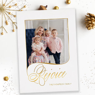 Elegant Gold Rejoice Calligraphy Script Foto Folien Feiertagskarte