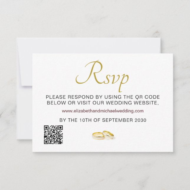 Elegant Gold Rings Wedding QR Code UAWG RSVP Karte (Vorderseite)
