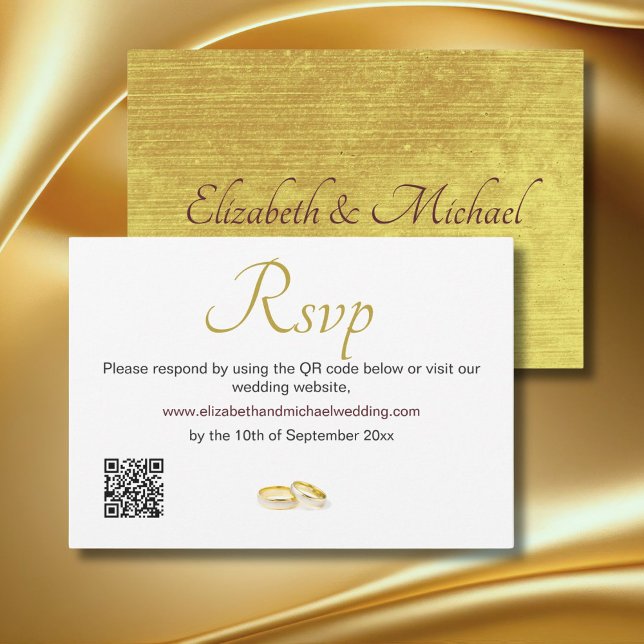Elegant Gold Rings Wedding QR Code UAWG RSVP Karte (Von Creator hochgeladen)