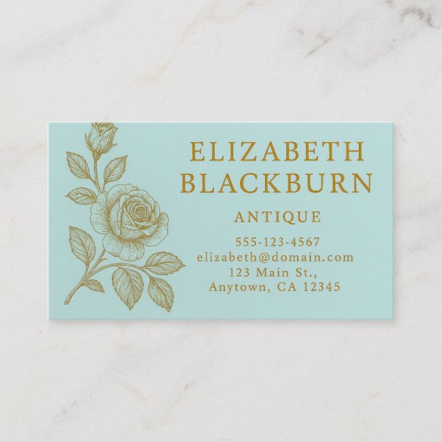 Elegant Gold Rose Vintage Business Card Visitenkarte (Vorderseite)