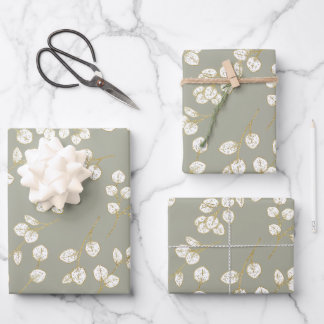 Elegant Gold Sage Green Greenery Eukalyptus Blätte Geschenkpapier Set
