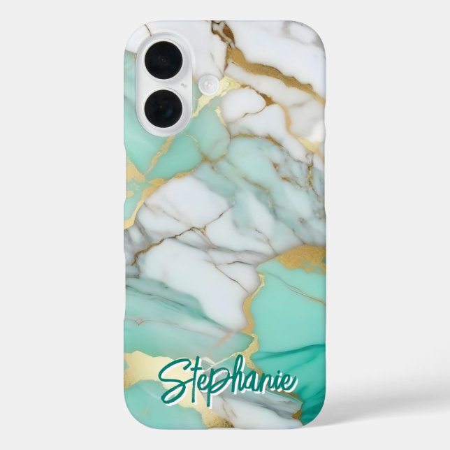 Elegant Gold Sage Green Marble Custom Name Case-Mate iPhone Hülle (Rückseite)