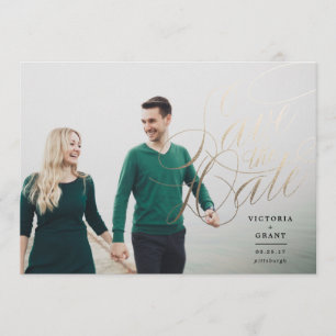 Elegant Gold Save the Date Kalligraphie Fotokarte