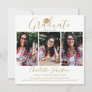 Elegant Gold Schrift Graduate 4 Foto Abschlussfeie Ankündigung