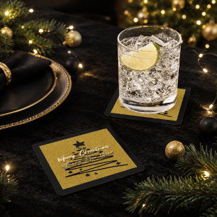 Elegant Gold Schwarz Frohe Weihnachten Glückliches Rechteckiger Pappuntersetzer