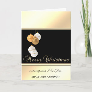 Elegant, Gold, schwarze Weihnachtsbälle, Gesellsch Feiertagskarte