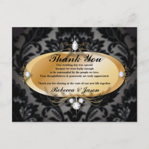 Elegant Gold schwarzen formalen Damask Hochzeit da Postkarte