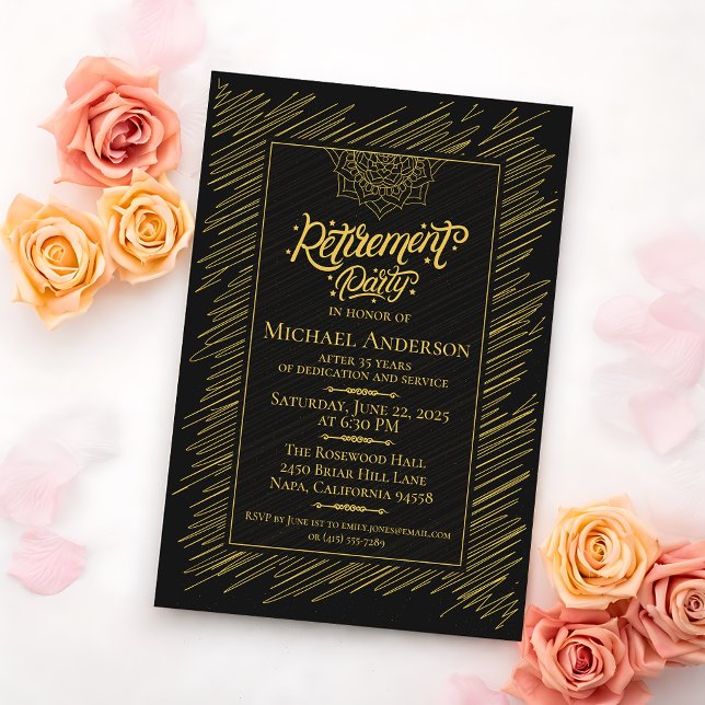 Elegant Gold Scribble Retirement Party Invitation Einladung (Von Creator hochgeladen)