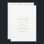 Elegant Gold Script 90. Geburtstagsparty Einladung<br><div class="desc">Diese elegante Goldene Drehbuch-Einladung zum 90. Geburtstag ist perfekt für eine einfache Geburtstagsfeier. Das minimalistische Gold-Weiß-Design besticht durch extravagante romantische Typografie mit modernem Glam-Stil. Anpassbar in jeder Farbe. Behalt das Design minimal und elegant,  wie es ist,  oder personalisiere es durch Hinzufügen von eigenen Grafiken und Kunstwerken.</div>