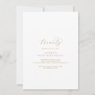 Elegant Gold Script 90. Geburtstagsparty Einladung