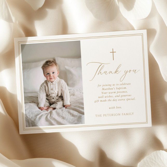 Elegant Gold Script Baptism Flat Thank You Card Dankeskarte (Von Creator hochgeladen)
