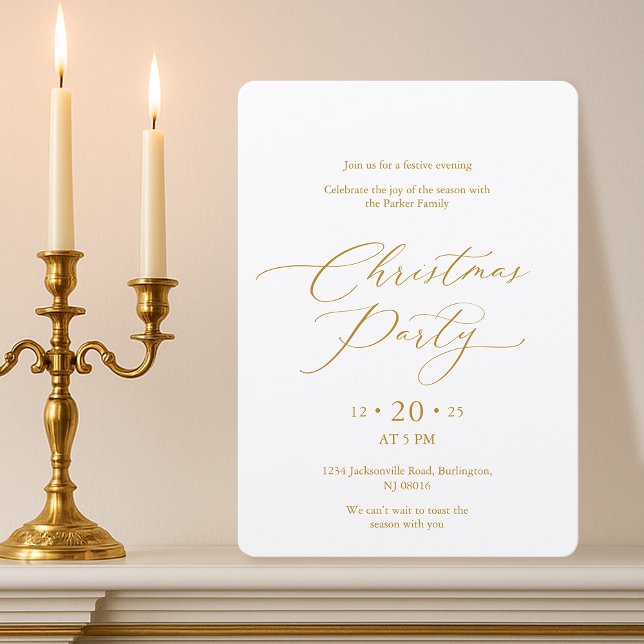 Elegant Gold Script Christmas Party Invitation Einladung (Von Creator hochgeladen)