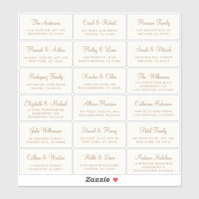 Elegant Gold Script Cream Wedding Guest Address Aufkleber (Blatt)