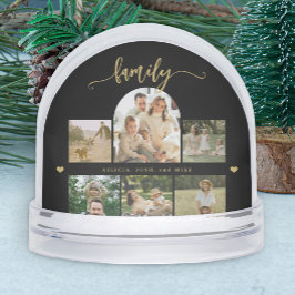 Elegant gold script custom family photo collage  schneekugeln