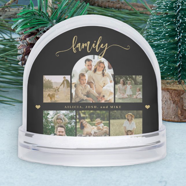 Elegant gold script custom family photo collage  schneekugeln (Von Creator hochgeladen)