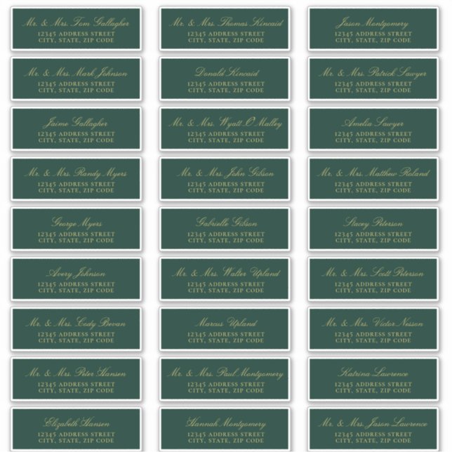 Elegant Gold Script Emerald Guest Address Labels (Vorderseite)