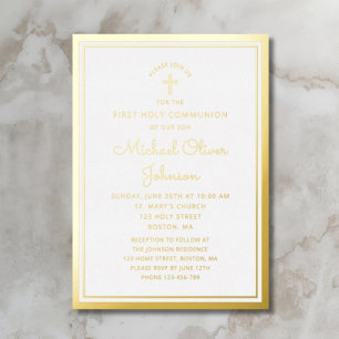 Elegant Gold Script First Communion Folieneinladung