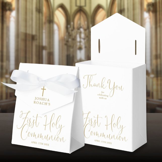 Elegant Gold Script First Holy Communion Geschenkschachtel (Elegant Gold Script First Holy Communion Favor Boxes)