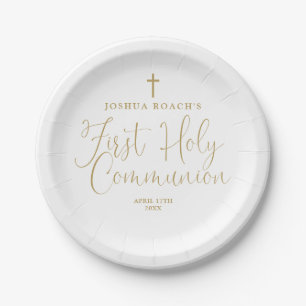 Elegant Gold Script First Holy Communion Pappteller