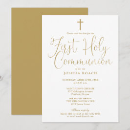 Elegant Gold Script First Holy Communion Save The Date