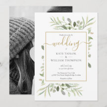 Elegant Gold Script Greenerity Blätter Foto Weddin