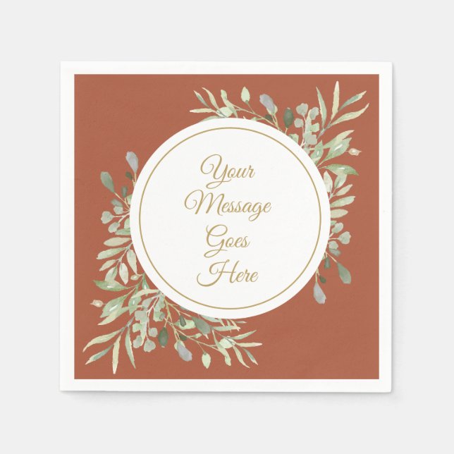 Elegant Gold Script Greenery Terracotta Serviette (Vorderseite)