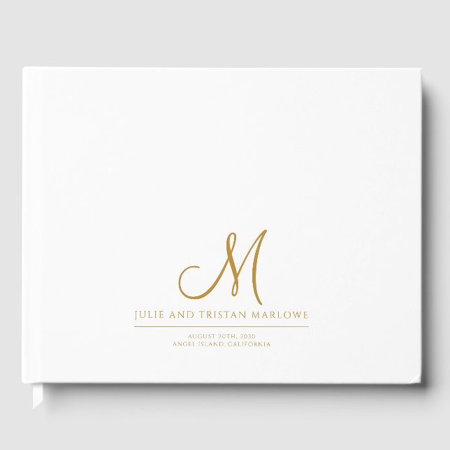 Elegant Gold Script Initial Wedding Monogram Gästebuch (Vorderseite)