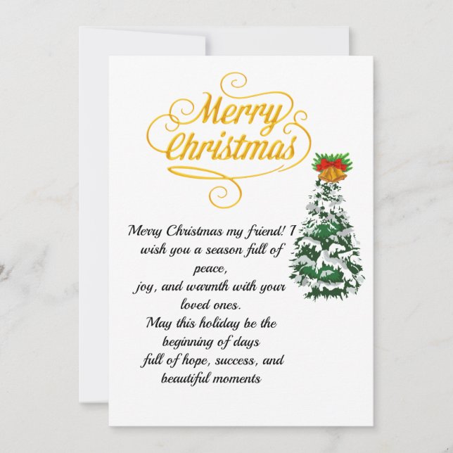 Elegant Gold Script Merry Christmas Card with Tree Einladung (Vorderseite)