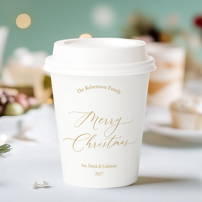 Elegant Gold Script “Merry Christmas” Pappbecher (Von Creator hochgeladen)