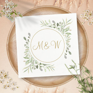 Elegant Gold Script Monogram Initials Greenerity Serviette