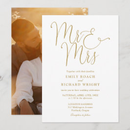 Elegant Gold Script Mr. and Mrs. Foto Wedding Einladung