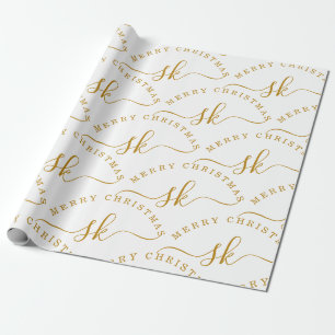 Elegant Gold Script Name Monogram Frohe Weihnachte Geschenkpapier