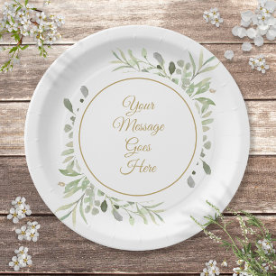 Elegant Gold Script Soft Watercolor Grüne Pappteller