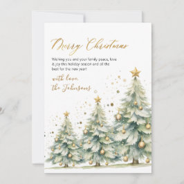 Elegant Gold Script Watercolor Christmas Tree  Feiertagskarte