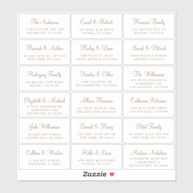 Elegant Gold Script Wedding Guest Address Aufkleber (Blatt)