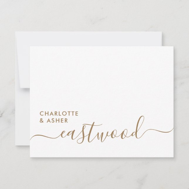 Elegant Gold Script Wedding Monogram Note Card Mitteilungskarte (Vorderseite)