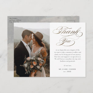 Elegant Gold Script Wedding Vielen Dank Postkarte