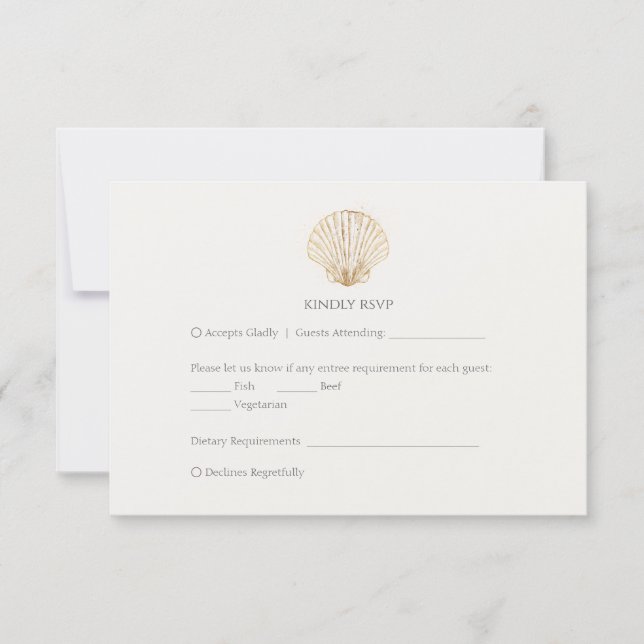 Elegant Gold Seashell Creamy Wedding RSVP (Vorderseite)