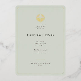 Elegant Gold Seashell Sage Wedding invitation Folieneinladung