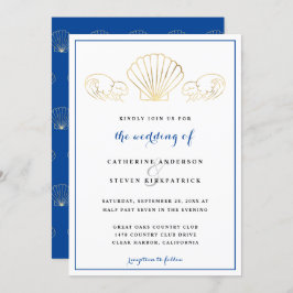 Elegant Gold Seashell Waves Wedding Einladung