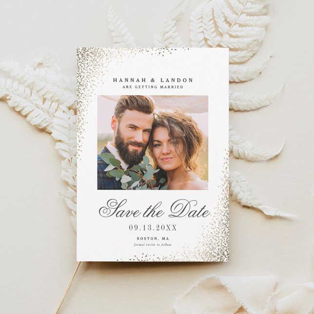 Elegant Gold Shimmer Wedding Photo Save the Date Einladung (Von Creator hochgeladen)