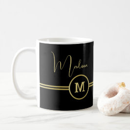 Elegant Gold Signature Monogram on Black Kaffeetasse