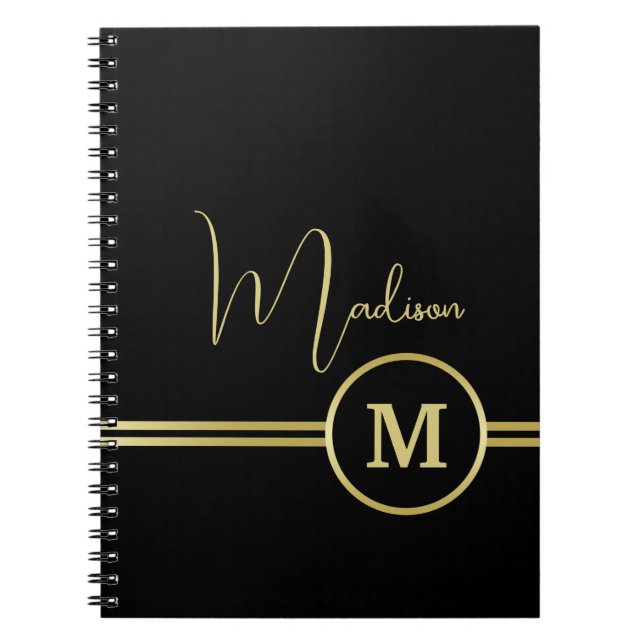 Elegant Gold Signature Monogram on Black Notizblock (Vorderseite)
