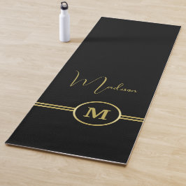 Elegant Gold Signature Monogram on Black Yogamatte