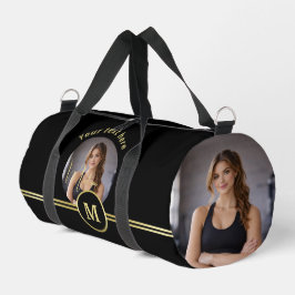 Elegant Gold Signature Monogram with Photo Duffle Bag