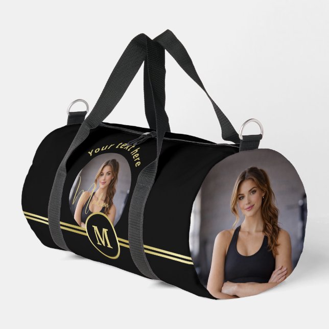 Elegant Gold Signature Monogram with Photo Duffle Bag (Linke Seite)