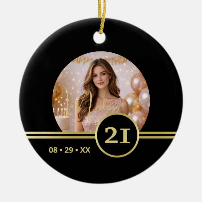 Elegant Gold Signature Monogram with Photo Keramik Ornament (Vorne)