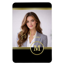 Elegant Gold Signature Monogram with Photo Magnet